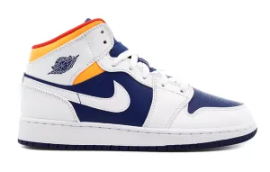 Air Jordan 1 Mid White Laser Orange Deep Royal Blue (GS)