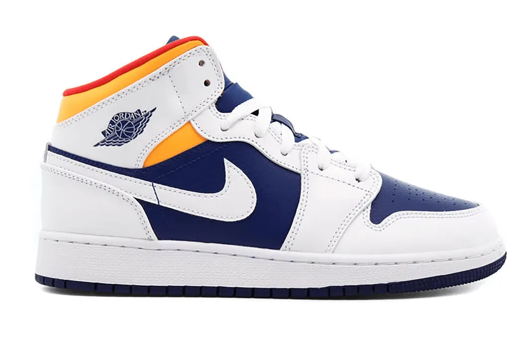 Air Jordan 1 Mid White Laser Orange Deep Royal Blue (GS)