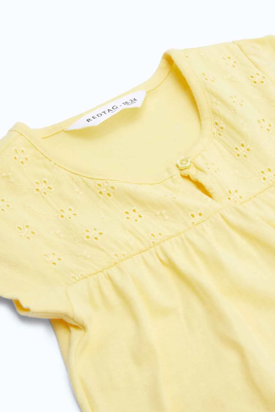 Girls Yellow Solid Schiffli Blouse