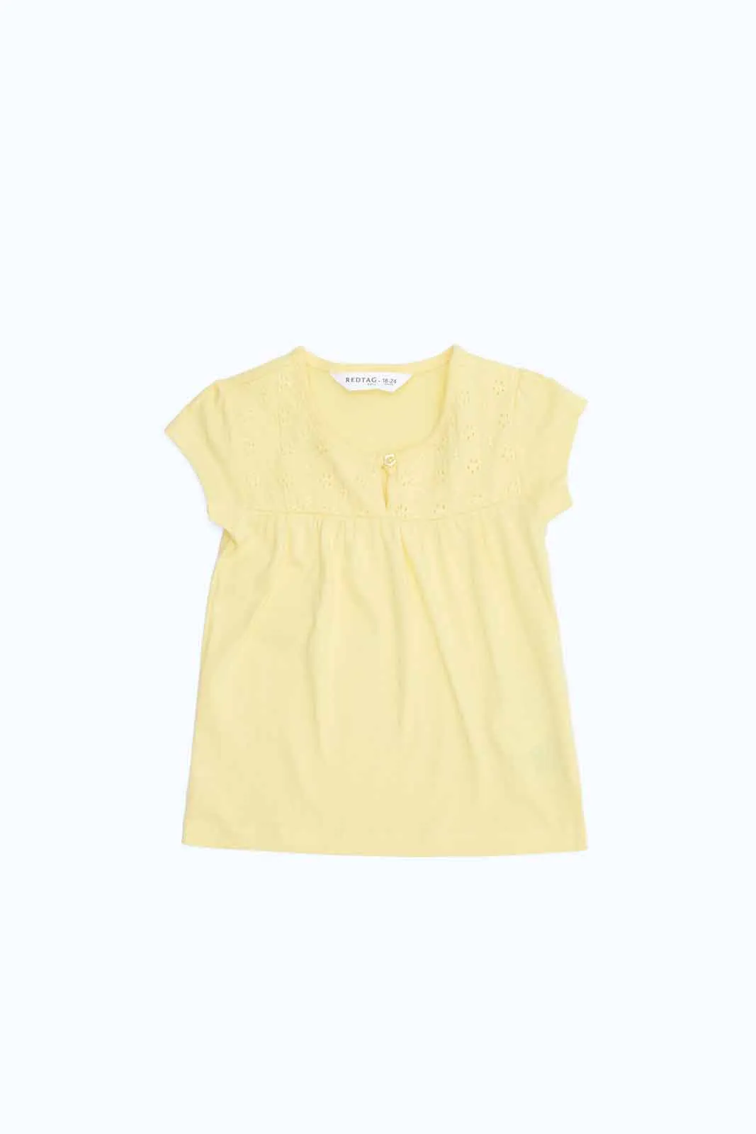 Girls Yellow Solid Schiffli Blouse