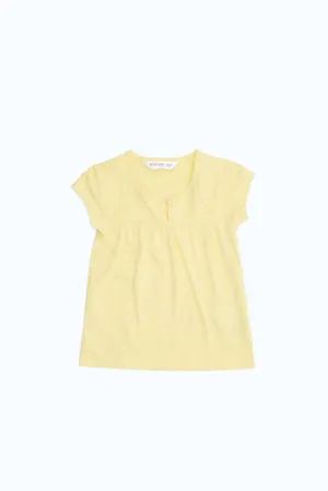 Girls Yellow Solid Schiffli Blouse
