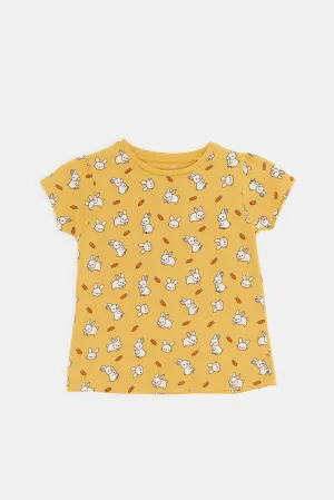 Infant Girls Mustard Printed T-Shirt