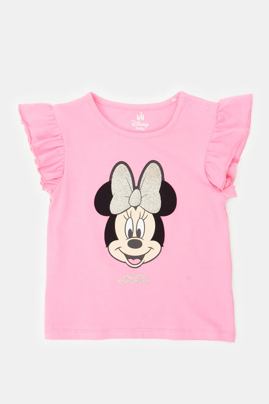 Infant Girls Pink Minnie Mouse Print Frilled T-Shirt