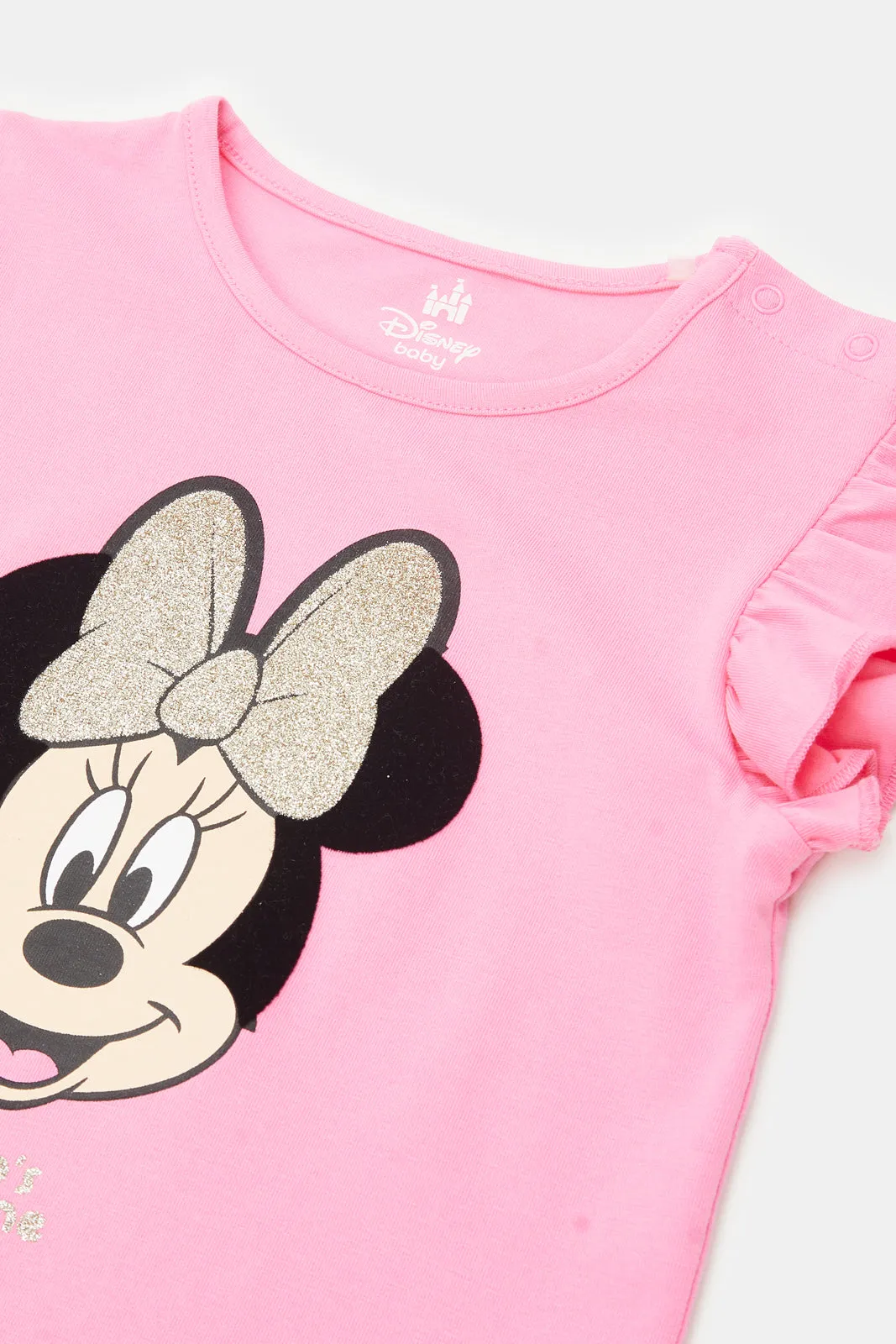 Infant Girls Pink Minnie Mouse Print Frilled T-Shirt