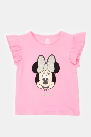 Infant Girls Pink Minnie Mouse Print Frilled T-Shirt