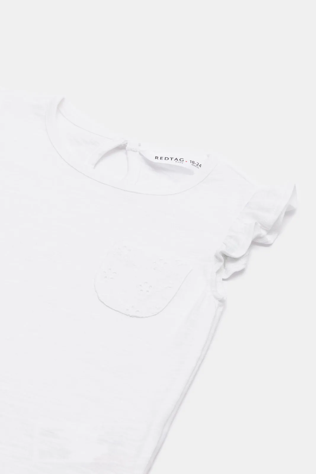 Infant Girls White Schiffli Pocket T-Shirt