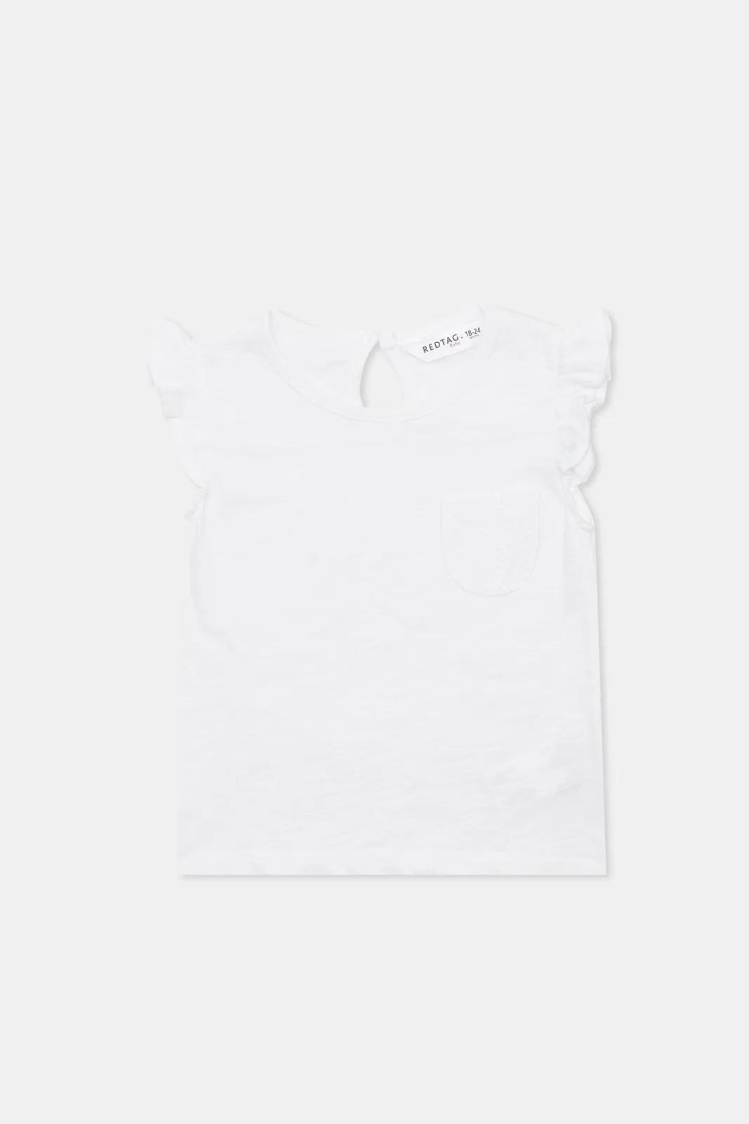 Infant Girls White Schiffli Pocket T-Shirt