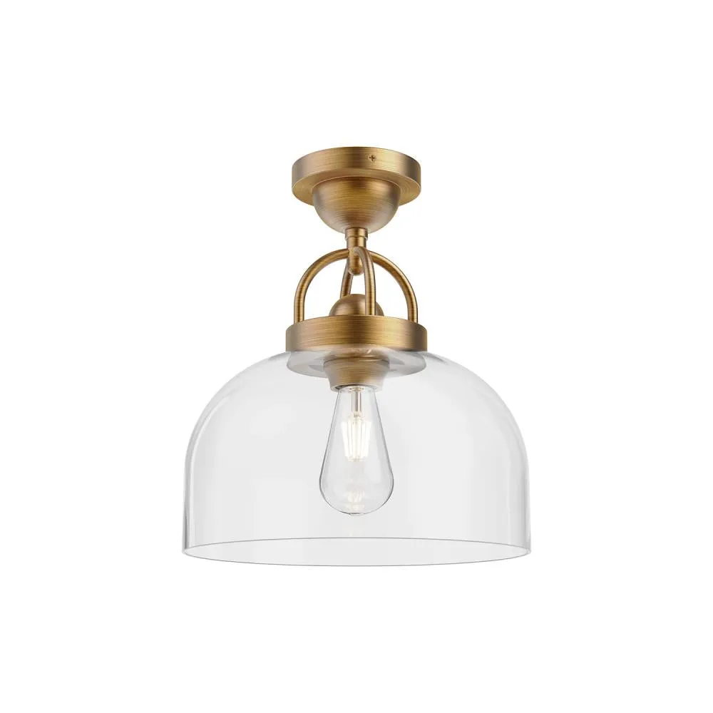 Lancaster 12-in Aged Gold 1 Light Semi Flush Mount
