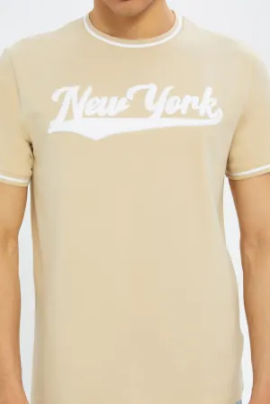 Men Beige T-Shirt With Applique