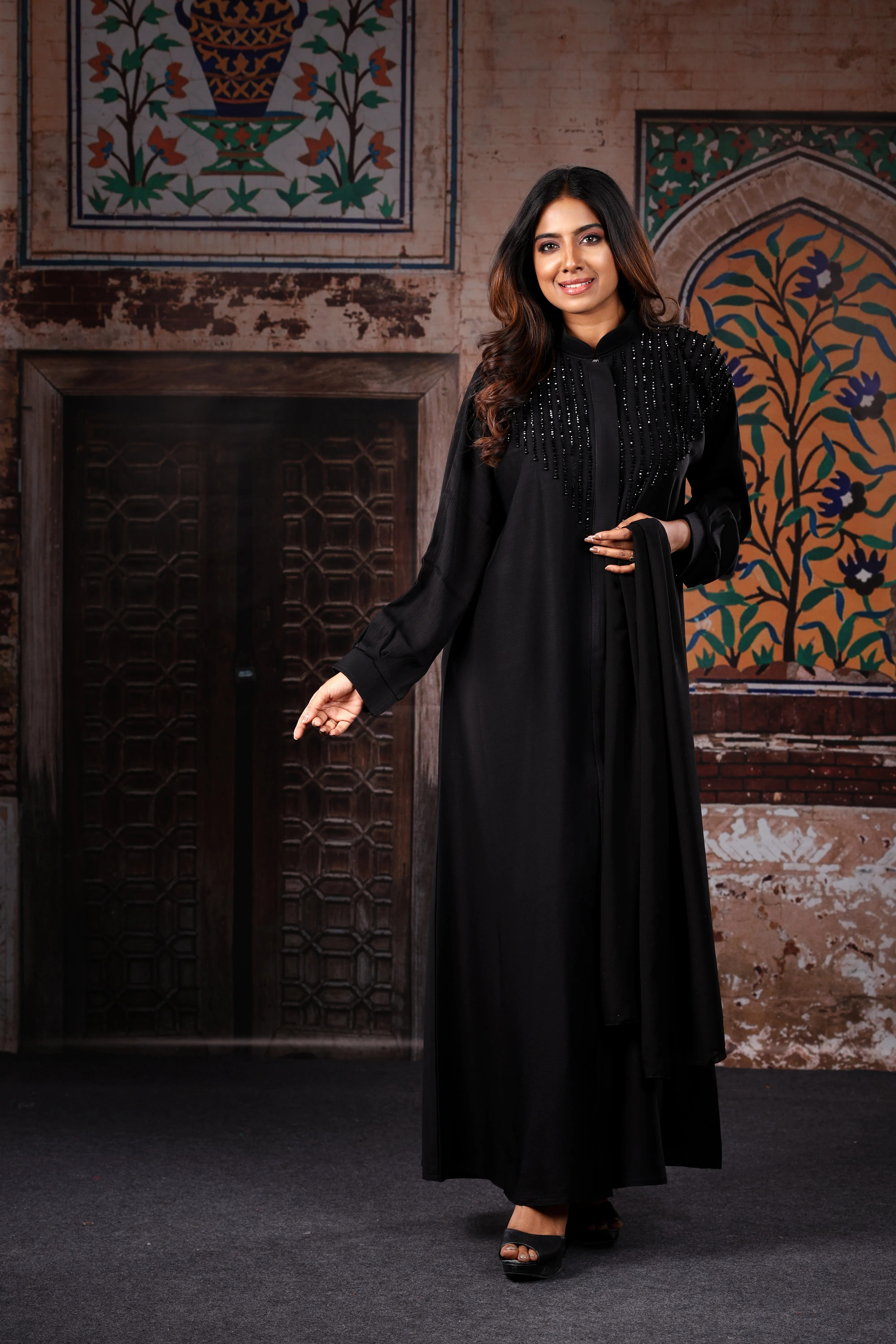 Sawdah Black Luxury Abaya with Black Beads Beautiful Design
