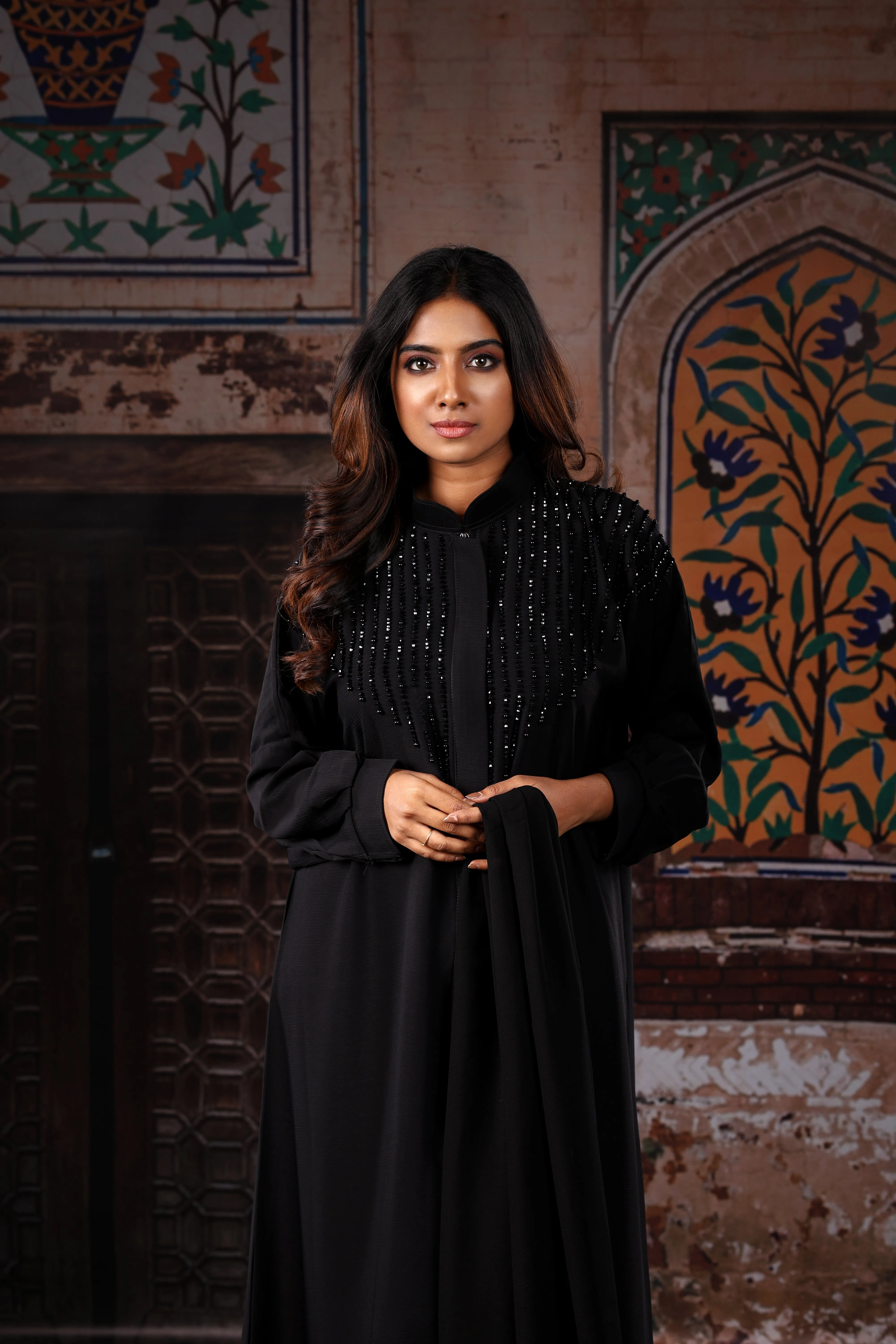 Sawdah Black Luxury Abaya with Black Beads Beautiful Design