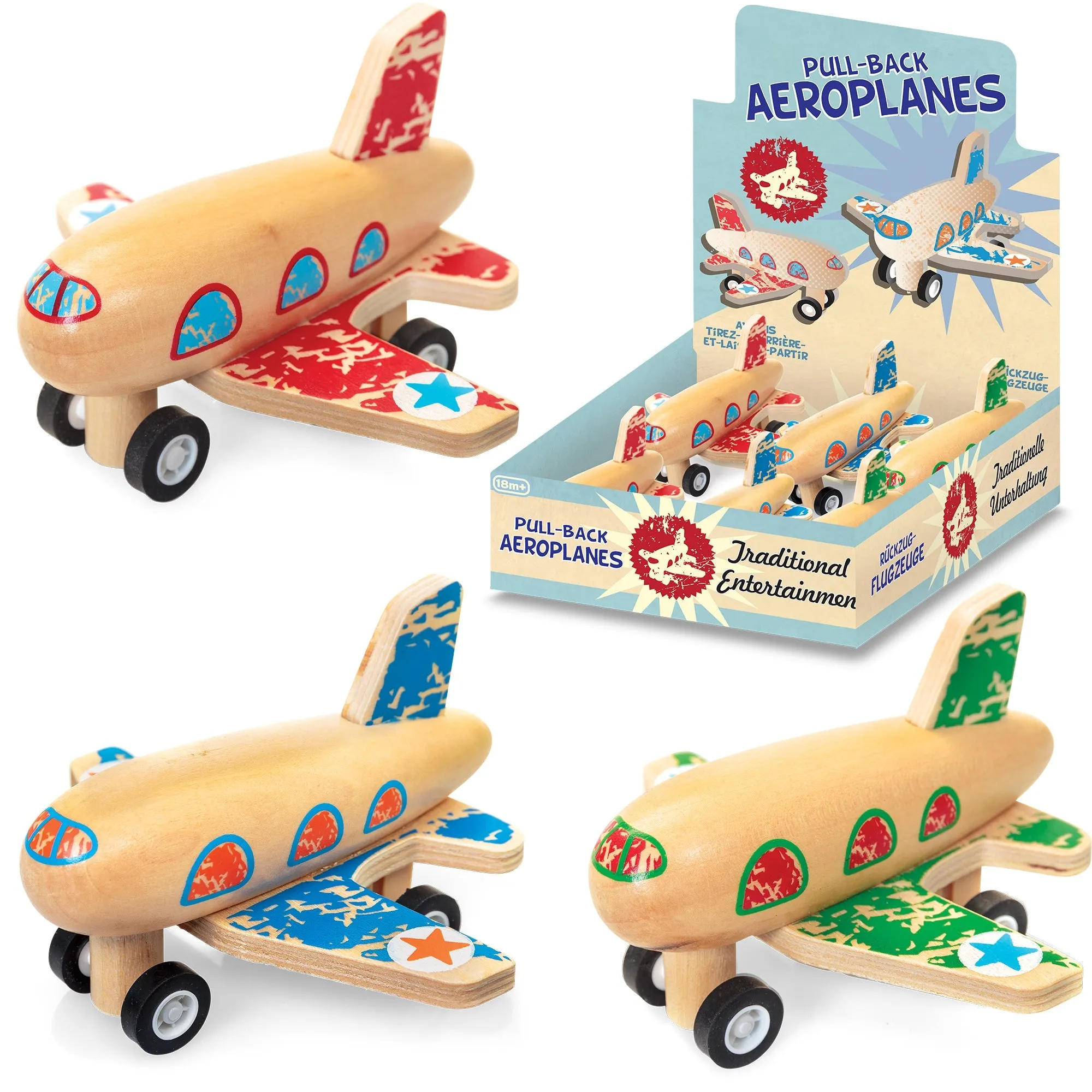 Tobar Wooden Pull-Back Aeroplane Assorted Styles