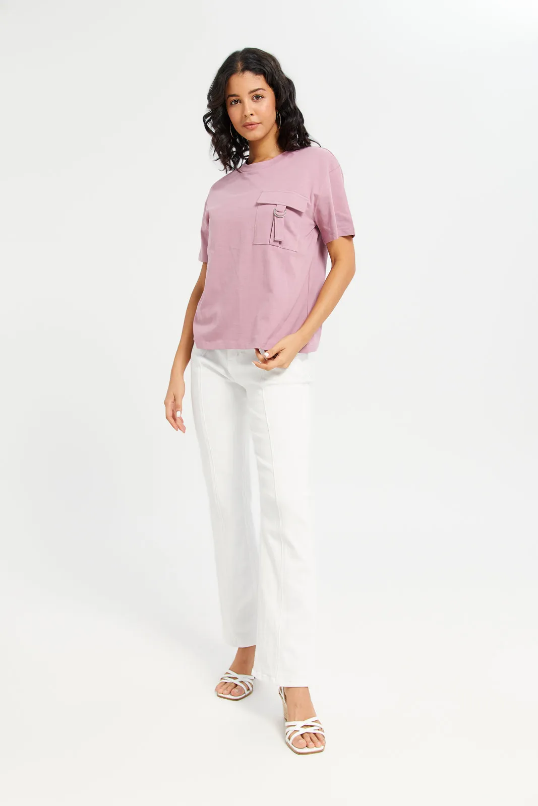 Women Mauve Boxy With Pocket T-Shirt